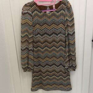 The Impeccable Pig Brown and Blue Zigzag Dress